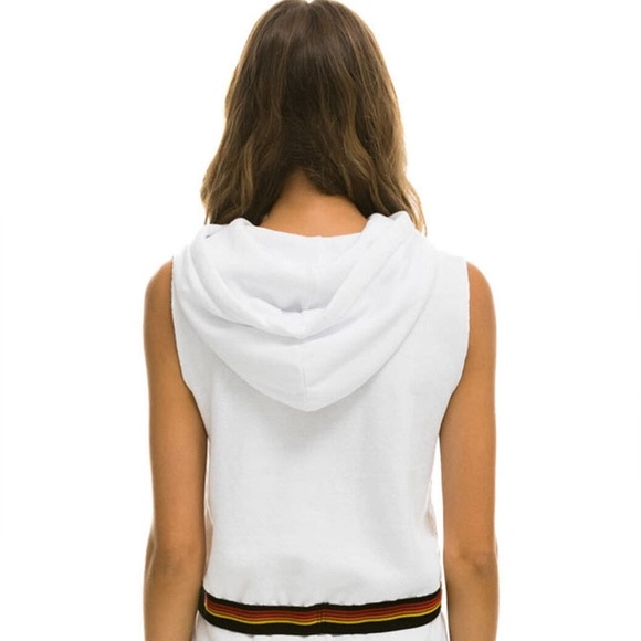 Aviator Nation Logo Stripe Sleeveless Crop Pullover White Hoodie Size Small - Picture 2 of 6